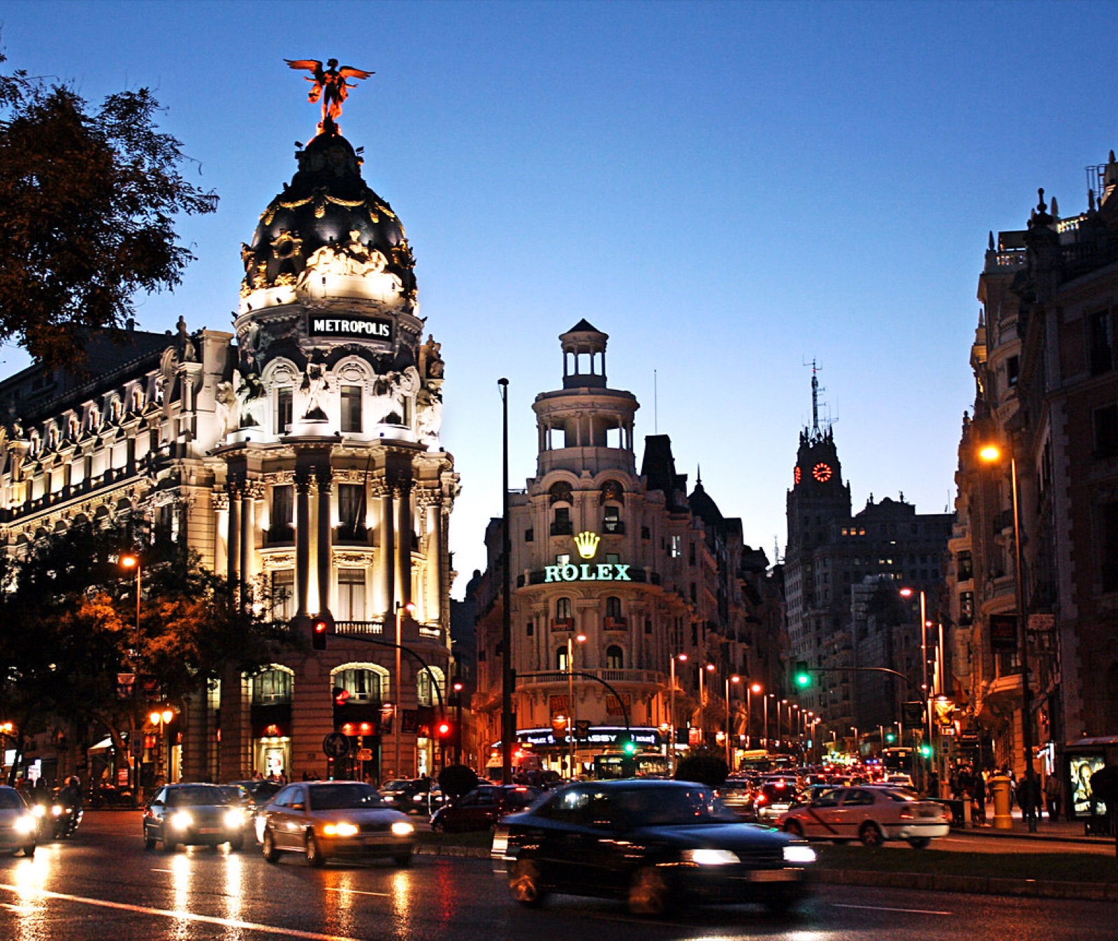 Gran Via in Madrid at night, Spain