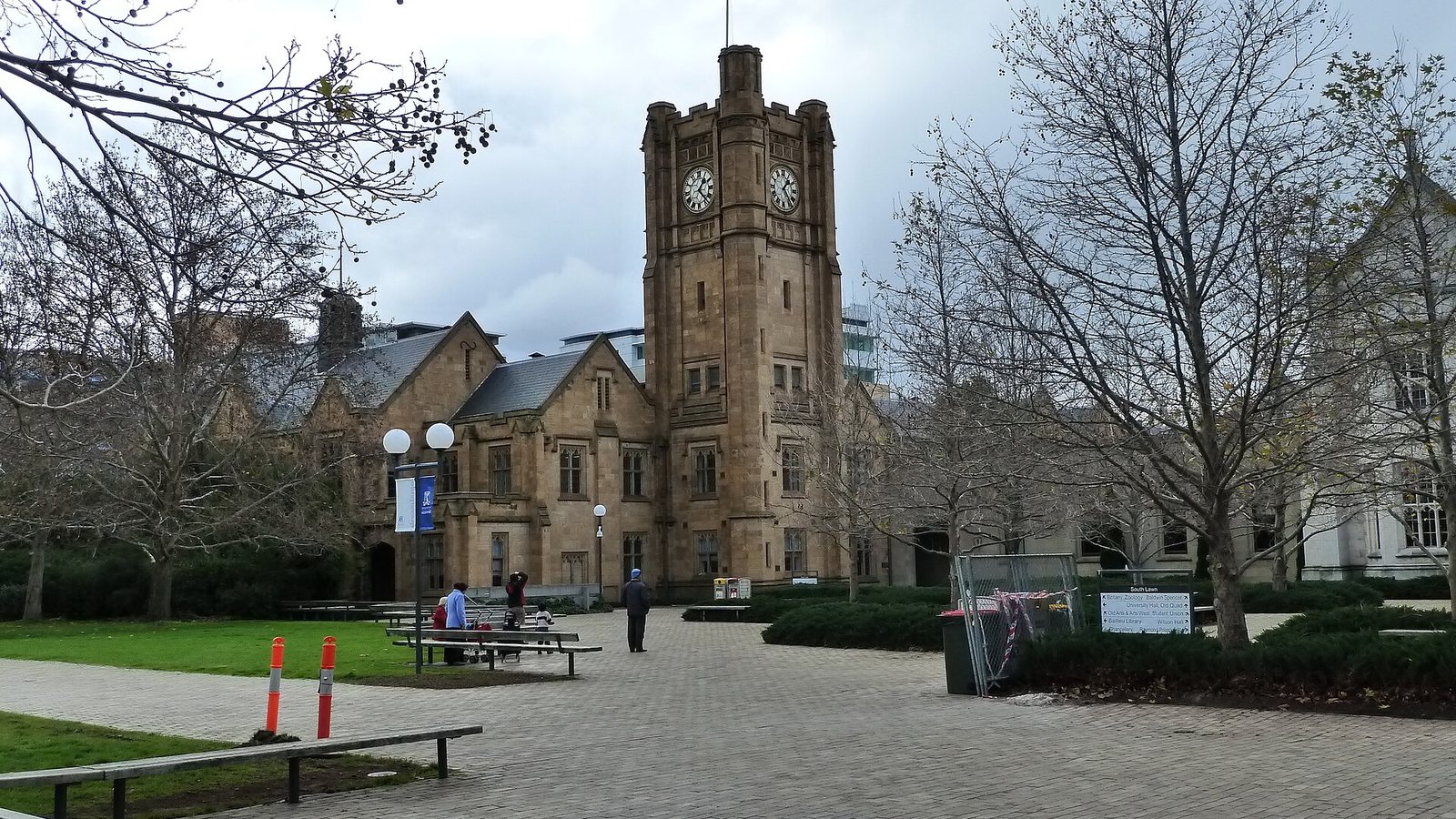 The Old Arts building and clock tower at the University of Melbourne, seen from South Lawn