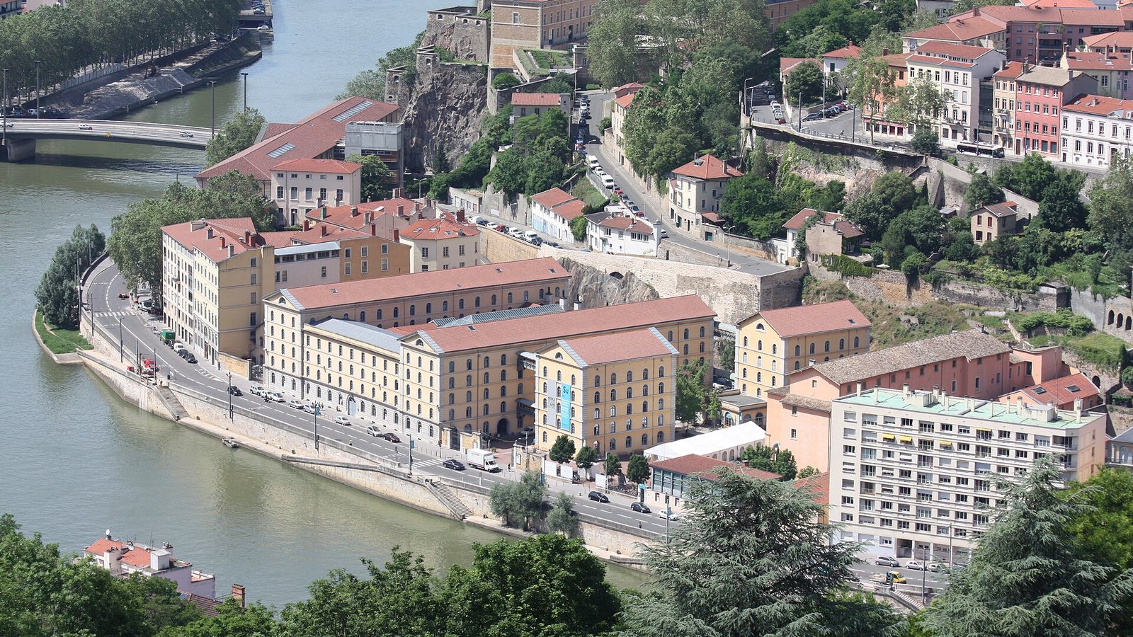 Buildings along the River Saône in Lyon seen from the Basilica of Notre-Dame de Fourvière