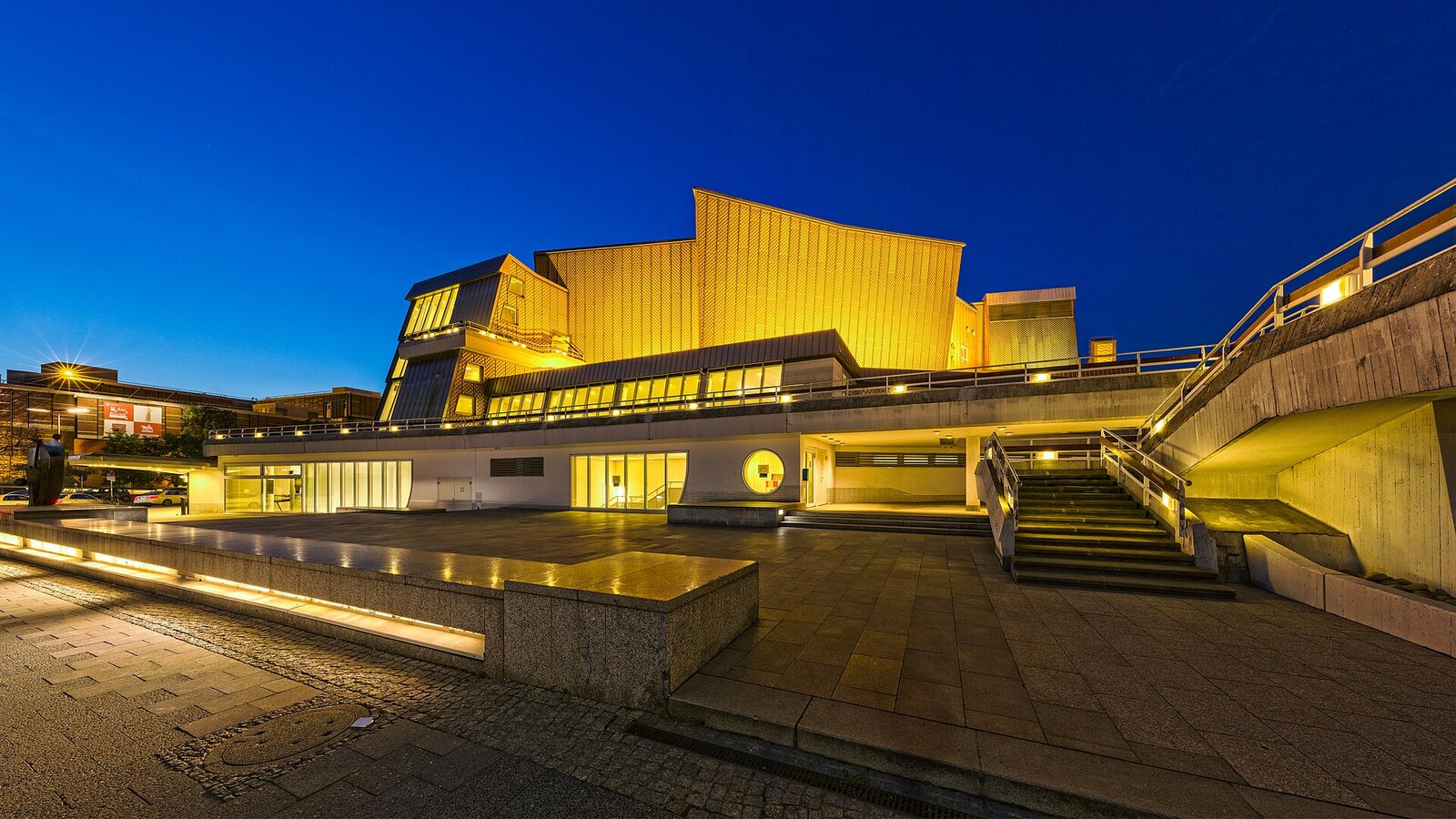 Blue hour shot of the south west facade of Berliner Philharmonie