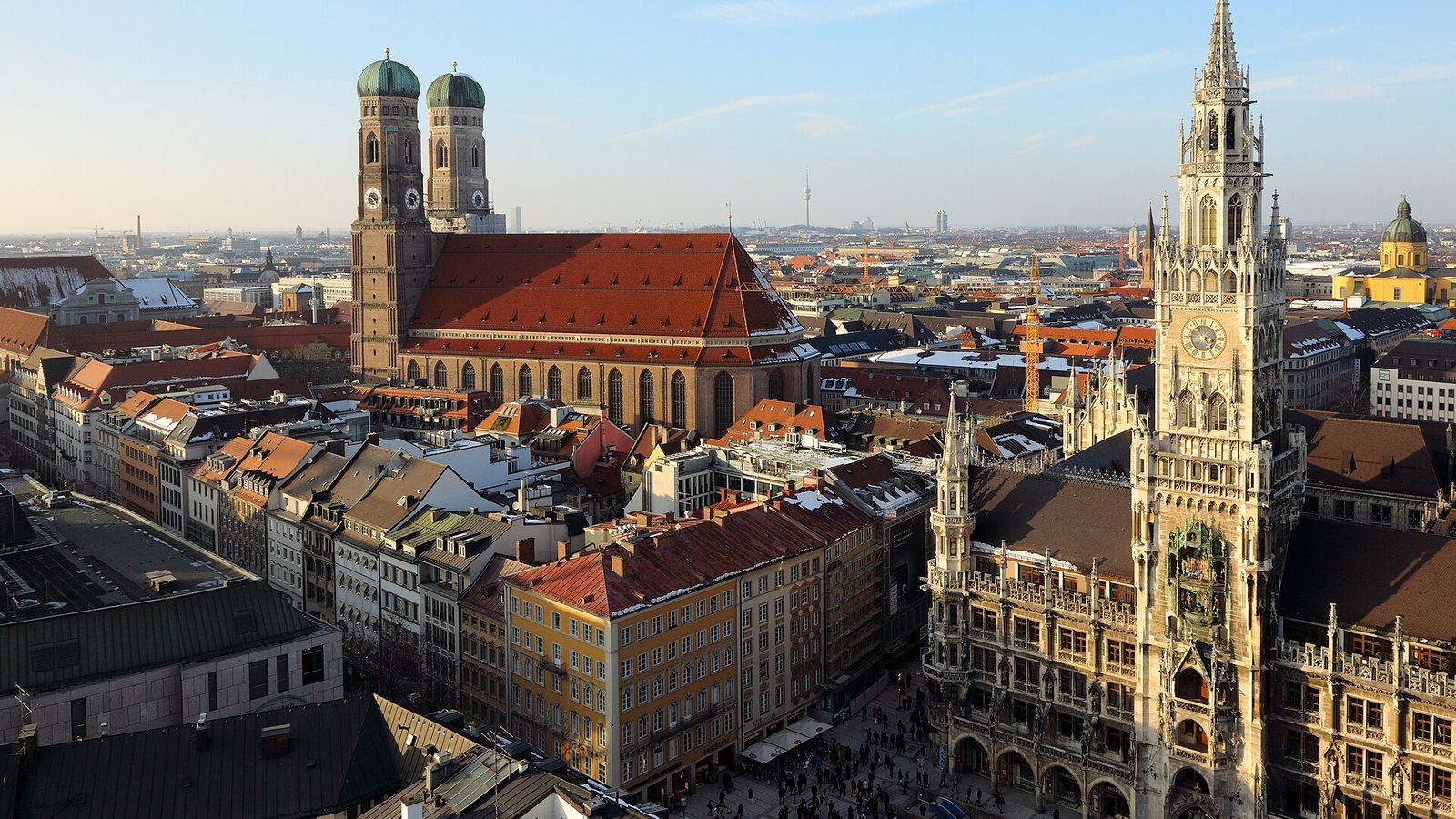 Frauenkirche and the New Town Hall in Munich seen from above