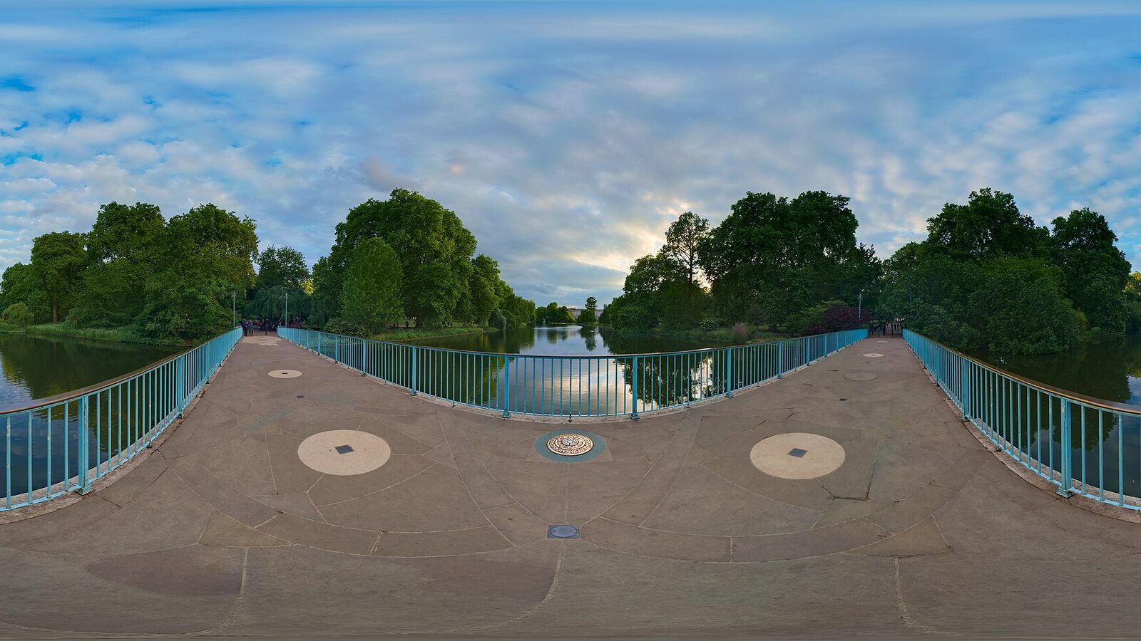 The Blue Bridge in St James's Park, London, with government buildings behind