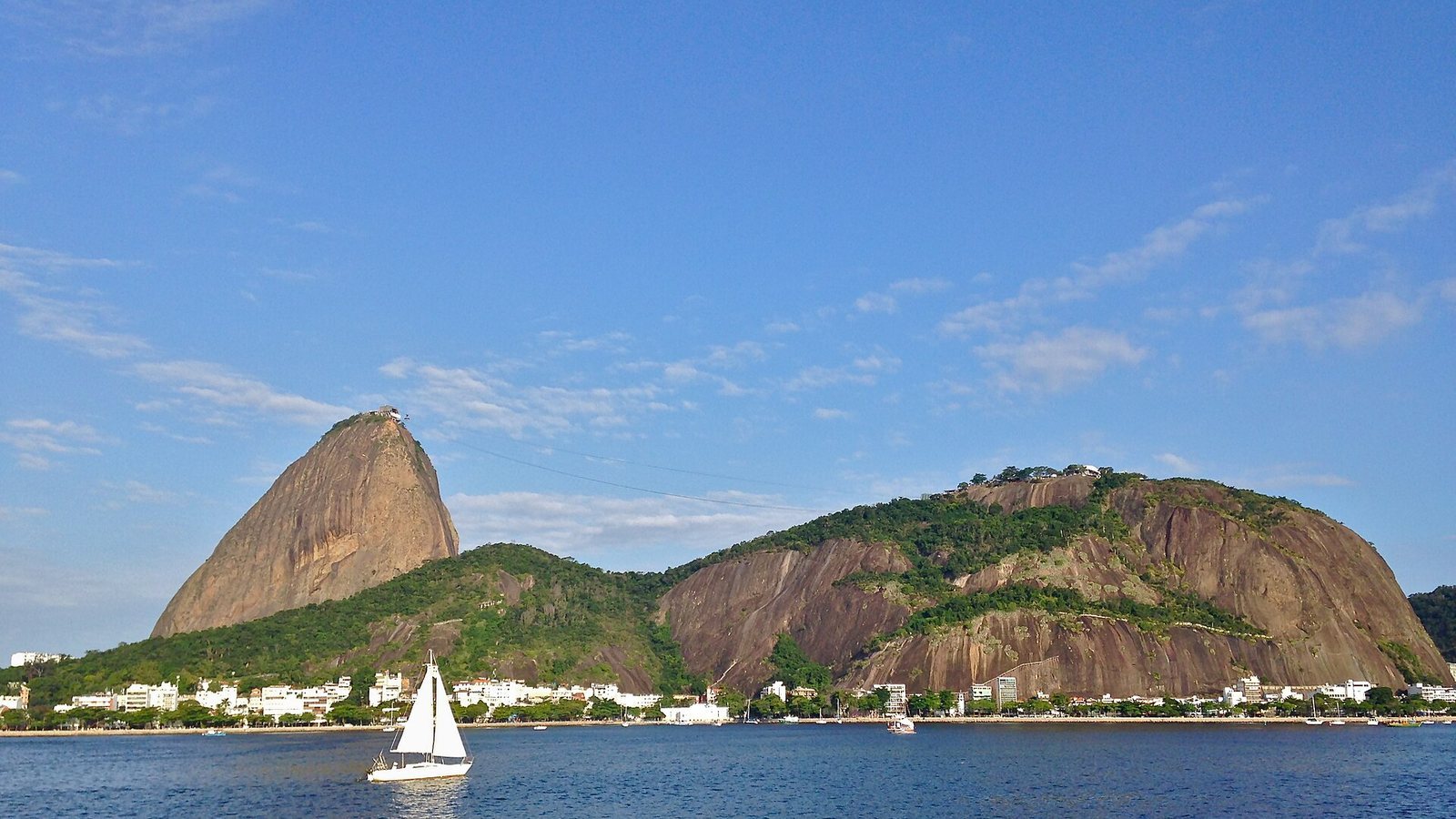 Sugarloaf Mountain rising over Guanabara Bay in Rio de Janeiro with a sailboat in the foreground