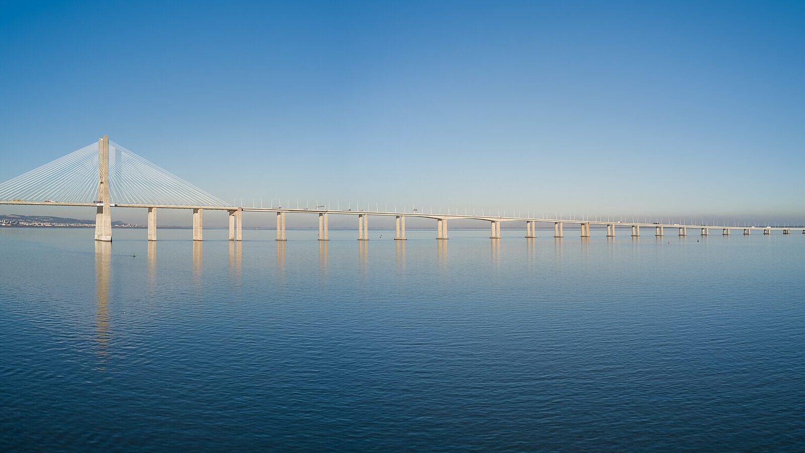 Vasco da Gama Bridge seen from Parque das Nações, Lisbon, Portugal