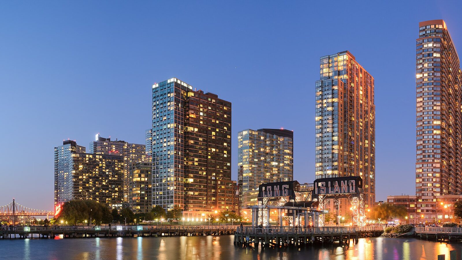 Three-segment panorama of Long Island City, Queens, New York City