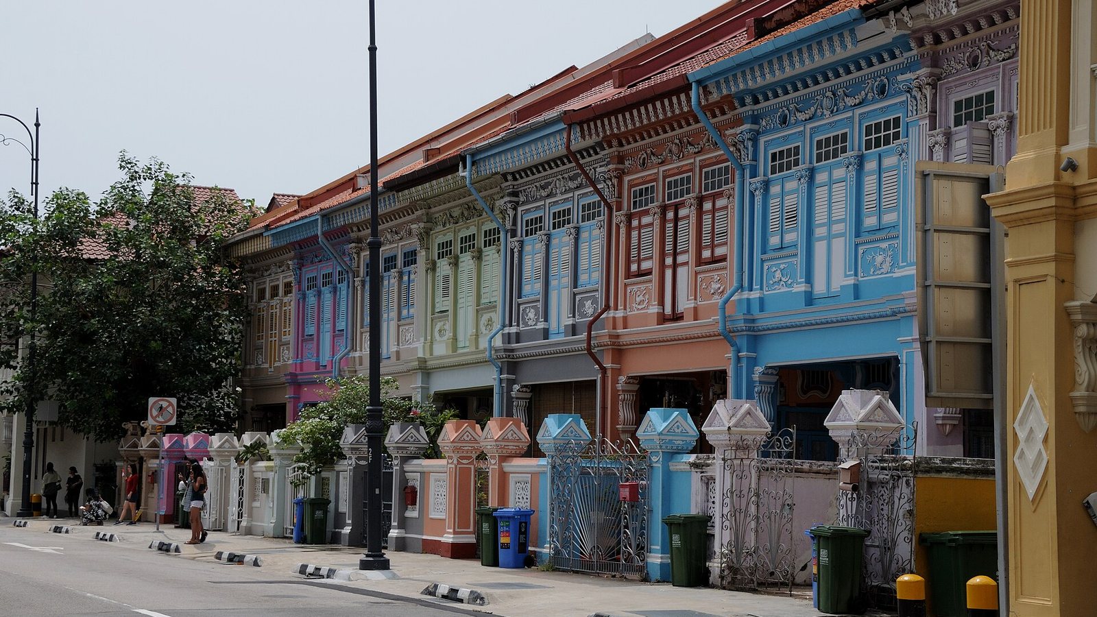 Row of pastel-coloured Peranakan shophouses on Koon Seng Road in Singapore