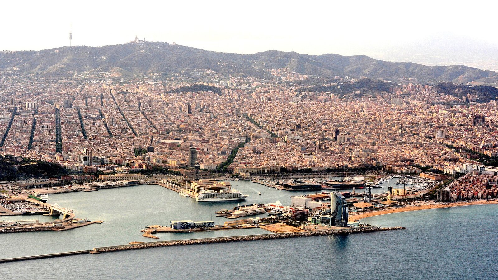 Aerial view of Barcelona and its port