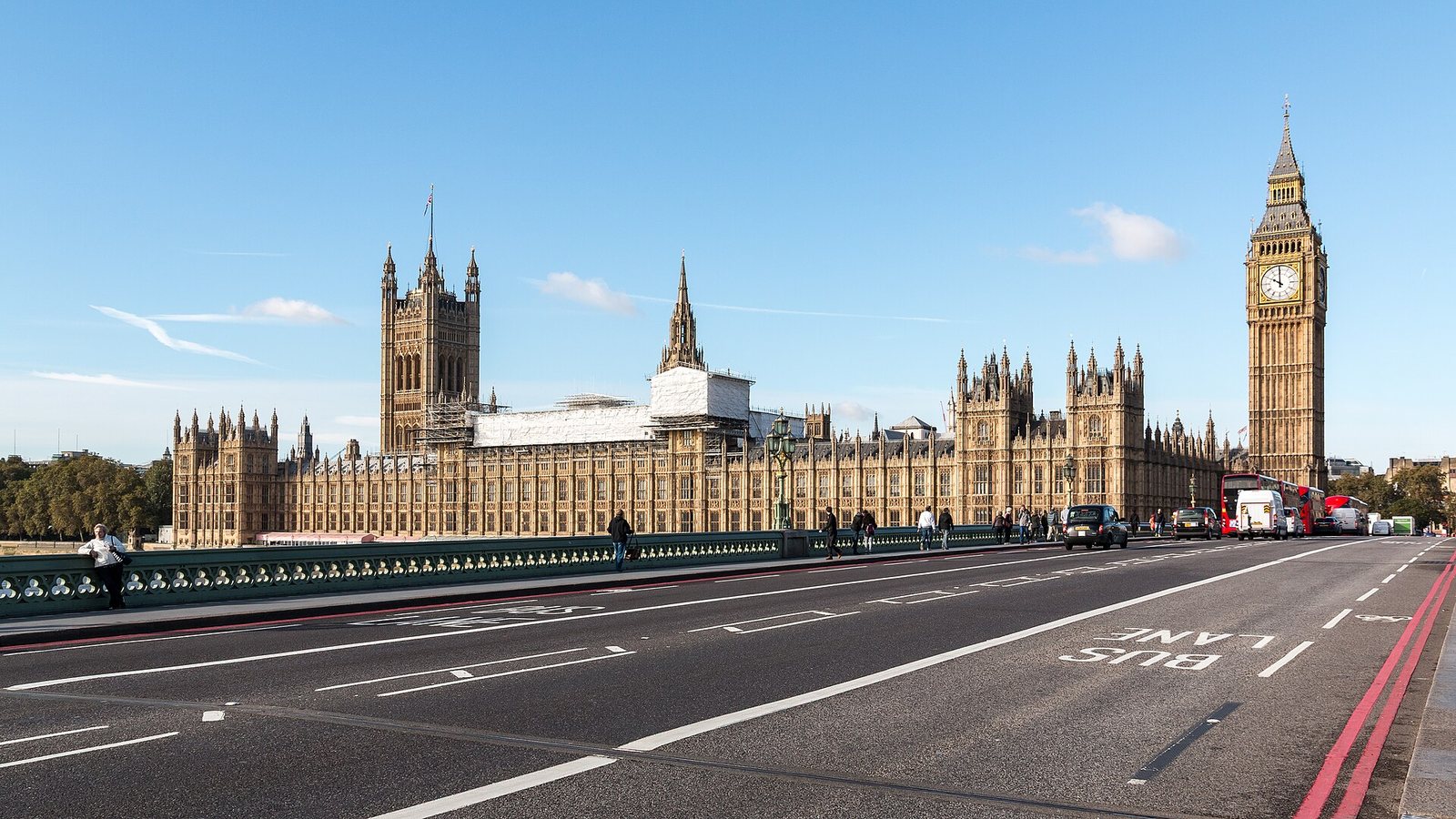 The Palace of Westminster and the Elizabeth Tower seen from Westminster Bridge, London
