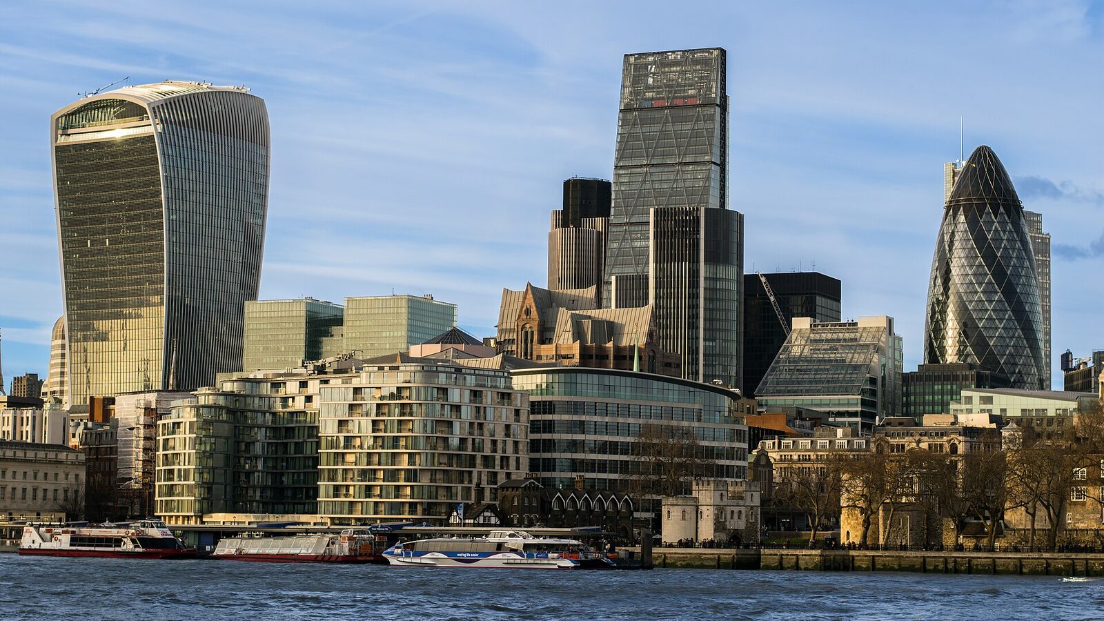 The City of London seen from the south bank of the river Thames in London, United Kingdom