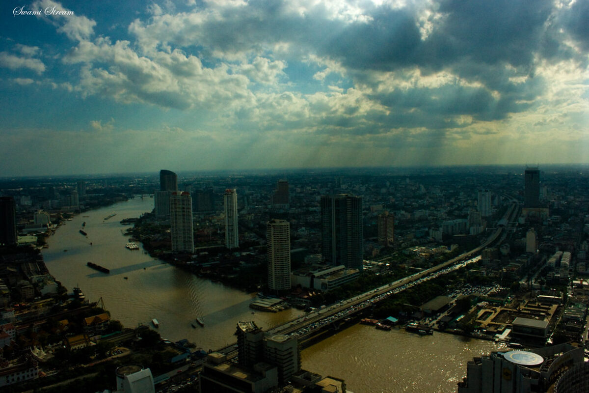 Bangkok Thailand skyline skyscrapers river